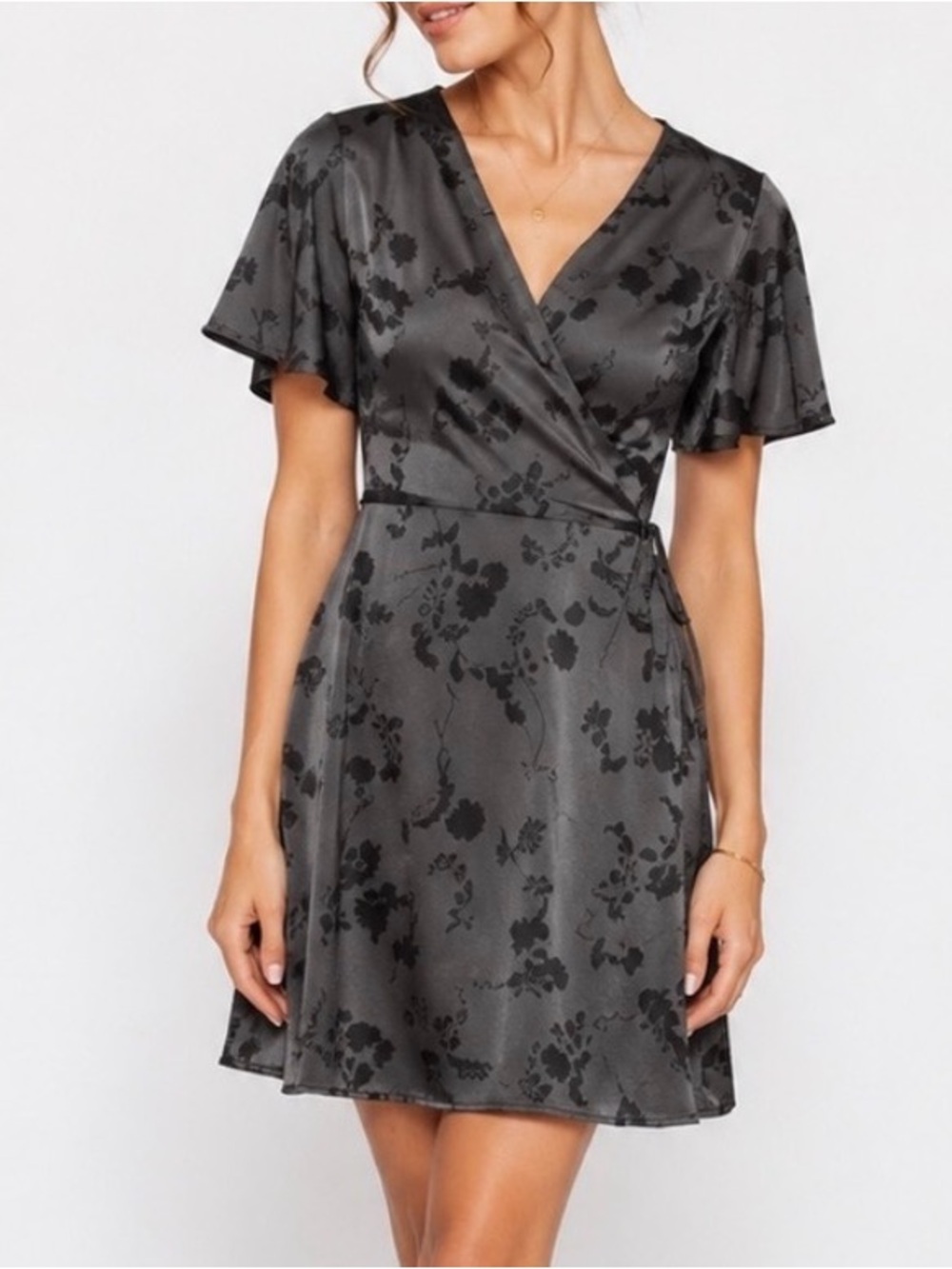 41 Hawthorn Satin Faux Wrap Floral Print Dress NWT